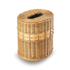 The Basket Lady Drop-in Oval Wicker Waste Basket with Removable Metal Liner, Sandstone, 12" L x 9.5" W x 12" H