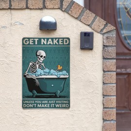 Edgy Bathroom Tin Sign 8X12IN Punk Rock Metal Wall Art for Alternative Toilet, Studio Apartment & Goth Home Decor with Skull Graphics