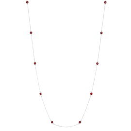 Lavari 12 Stations Necklace for Women with Round Natural Garnet in 925 Sterling Silver 24 Inches Long Chain with Lobster Claw January Birthstone Jewelers