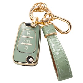 Muzizyq for Kia/Hyundai Key Fob Cover with Keychain Lanyard, Key Case Protection Fit for 2010-2013 Kia Soul 2012-2014 Kia Rio Sportage Smart Key Protector Holder, Green