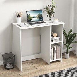 Giantex White Small Desk for Bedroom, 31.5 Inch Home Office Computer Desk with Shelves, Space Saving Study Writing Desk, Modern Simple Laptop Desk for Small Spaces, White
