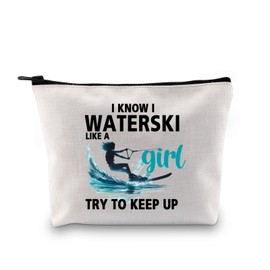 G2TUP Funny Water Ski Gift I Know I Waterski Like A G-IRL Try to Keep UP Makeup Bag Water Skier Athletes Cosmetic Bag Water Sport Lover Gift (I Know I Waterski CB)