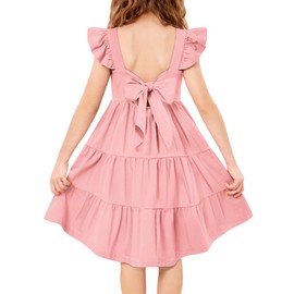 Arshiner Toddler Summer Dress High Low Twirl Tiered Casual Boho Tie Back Sundress Pink 3t