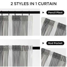 MRTREES Net Curtains Scarves Set of 2 245 x 140 cm Curtains Semi-Transparent Dark Grey and White Curtains Living Room