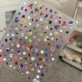 5D Flowers Nail Art Stickers, 5D Embossed Floral Nail Decals Colorful Small Flower Nail Design Self Adhesive Nail Art Supplies Spring Summer Nail Stickers for Women and Girls Manicure Decoration