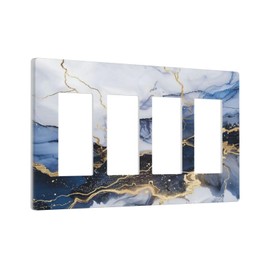 Bavy Blue Marble Gold Line Abstract Quad Rocker/decorator GFCI Decorator 4 Gang Light Switch Cover Decorative Electrical Outlet Covers Faceplate