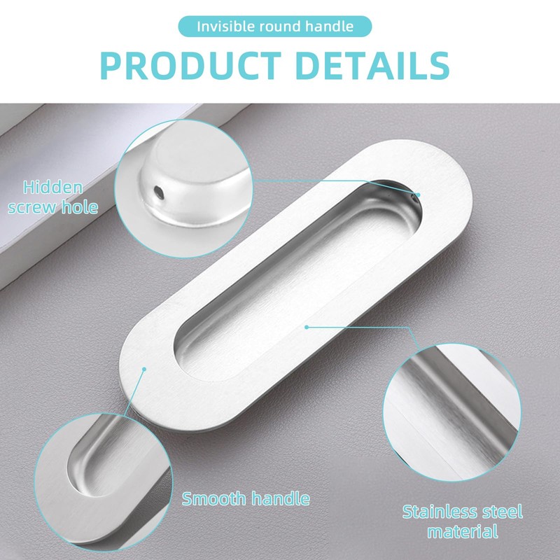 gifsin Sliding Pocket Door Hidden Handle, 304 Stainless Steel Pocket