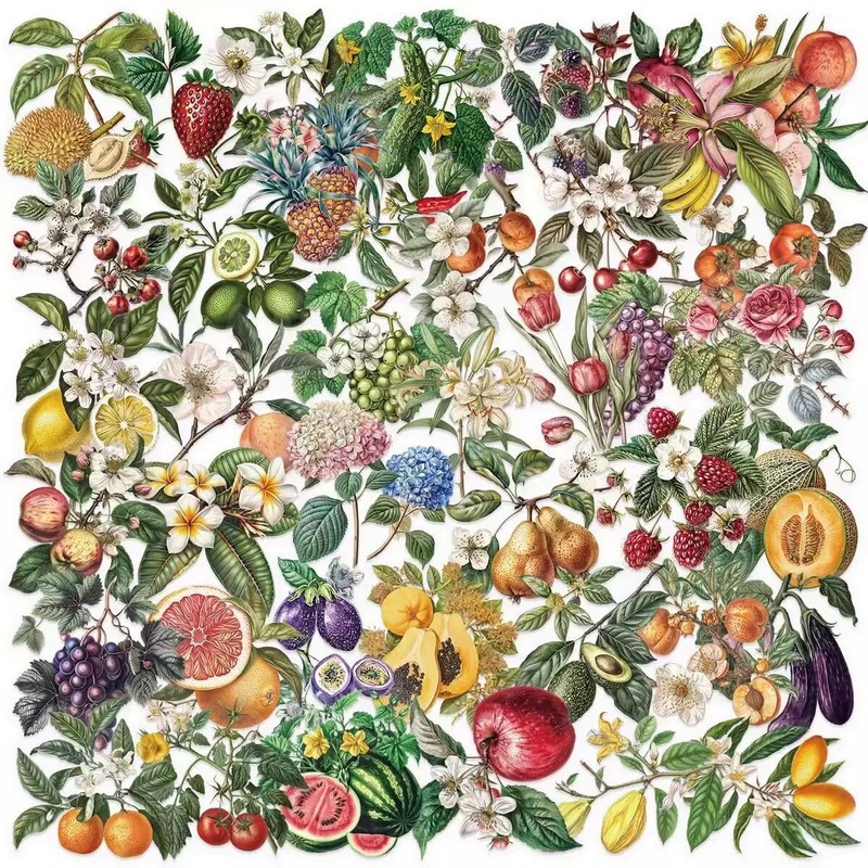50 Vintage Plant Fruit Stickers Waterproof Transparent Laptop Water Bottle