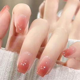 HIVOGUE Gel Nail Stickers, Half-Curing, for Hands, French Style, Long-Lasting, Odorless, Waterproof, Short Nails, Office Nails, Easy, Glittery, Cute, Simple, for Women, Gift, Tools Included, ES35 (ES