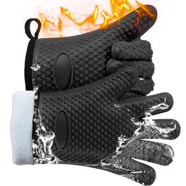 Guantes de Barbacoa, Guantes para Horno 800 °C / 1472 °F, Guante Cocina de Cocina Unisex 28cm x 20cm(11"x7.8"), Guantes Cocina Antideslizantes para Barbacoa, Cocción, Horneado (Negro)
