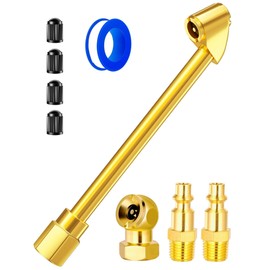 LUMITECO Heavy Duty Dual Head Air Chuck Set, Closed Ball Tire Chuck & 1/4" NPT Male Quick Plug & 4* Valve Caps, No Air Leakage Tire Air Fill Kit for Tire Inflator Gauges & Air Compressors