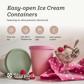 Starpack 'Freeze the Day' Ice Cream Storage Containers for Freezer (2 Pcs) - 1 Quart Ice Cream Containers for Homemade Ice Cream - Reusable Ice Cream Containers with Lids - Leak-Free Lids (Silicone)