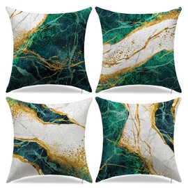 LDJRSY Decorative Pillow Covers Turquoise and Gold Marble Throw Pillow Covers 18x18 Set of 4 Emerald Green Pillow Cases for Home Living Room Car Couch Green Decor Pillowcase