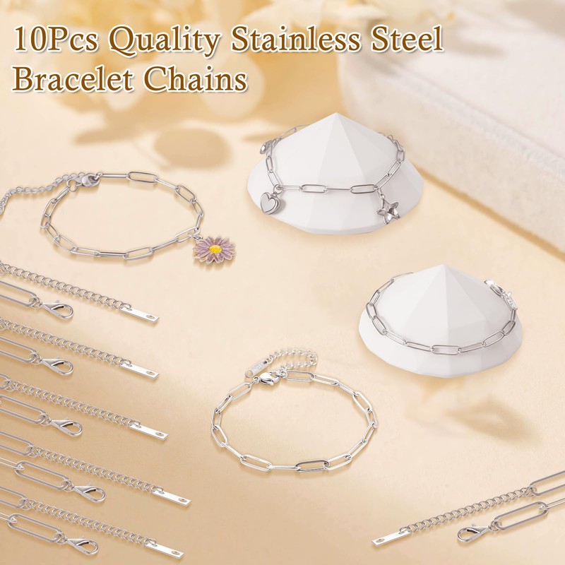 10Pcs Charm Bracelet Paperclip Chain Bulk,6.7'' Charm Bracelet Chains Stainless