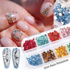 24 Colors Nail Art Rhinestones, 3D Crystal Nail Diamond, Flat Back Nail Stones Design, Resin Rhinestones Glass Gems Crystals Beads Decoration for Nail Art Supplies DIY Jewelry Making Craft Accessories