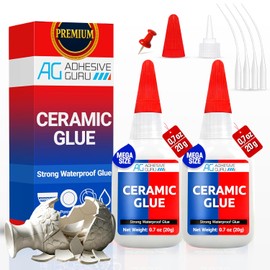 Adhesive Guru Ceramic Glue (2x0.7 oz) Super Glue for Pottery, Porcelain & China Repairs, Waterproof & Odorless After Cure, Non-Toxic, Temperature Resistant, Compatible with Aerosol Activator – 2 Pack