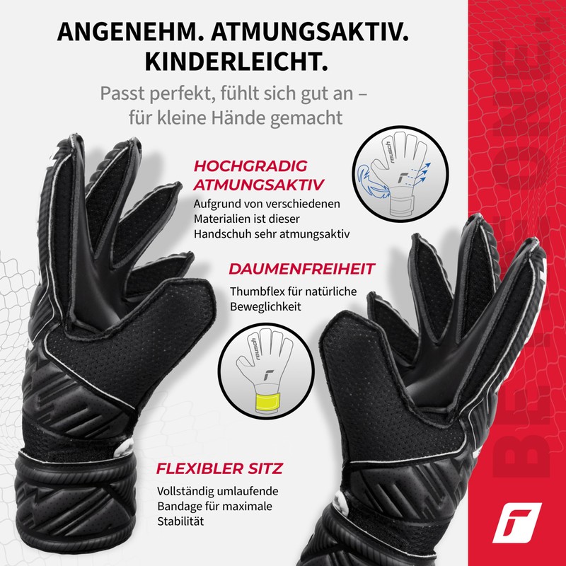 Reusch Attrakt Solid Junior Unisex Goalkeeper Gloves, Black 6