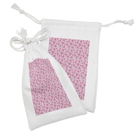 Ambesonne Valentine's Day Fabric Pouch Set of 2, Continuous Pattern of Mini Hearts Romantic Tree Abstract Design, Small Drawstring Bag for Toiletries Masks and Favors, 9" x 6", Pink and Pastel Pink