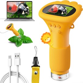 Digital Microscope for Kids - Ahalfcit 2" IPS HD Screen / 1000x Magnification Handheld Pocket Size USB Microscope Camera for PC Science Education Toy Fun Birthday Gift for Kids Students - Orange