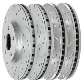 AutoShack Front and Rear Drilled Slotted Rotors Set 4 Replacement for 2011-2022 Jeep Grand Cherokee Dodge Durango 3.0L 3.6L 5.7L 6.4L V6 AWD RWD Vented Rotor Diameter Front 350mm; Rear 330 mm BRKPK365