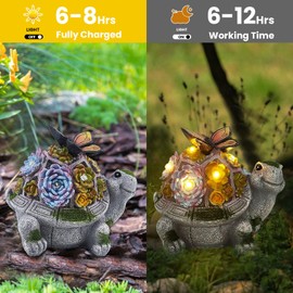 AVEKI Solar Garden Statue, Succulent Turtle Figurines with Butterfly & 5 LED Solar Lights, Lawn Decor Statue for Garden, Waterproof Animal Outdoor Decor Lights Gifts for Mom Grandma (Butterfly)