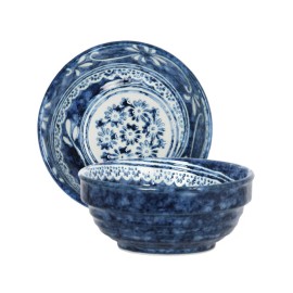 Made in Japan Japanese Rice Soup Dessert Snack Bowl Porcelain 5"D x 2.25"H Blue Floral Vines
