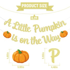 A Little Pumpkin is On the Way Banner - Pumpkin 1st Baby Shower Decor, Fall Season Gender Reveal Birthday Party Sign, Autumn Mantel Home Decoration Gold Glitter