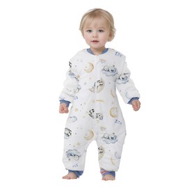 Winter Baby Sleep Bag with Feet 2.5 TOG 100% Cotton Wearable Blanket with Legs Detachable Long Sleeves Baby Sleep Bag with Safty 2-Way Zipper & Button Unisex Sleeping Sack 0-12 Months (Blue Cloud)