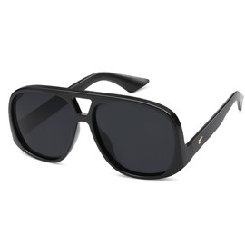 VANLINKER Oversized Aviator Polarized Sunglasses for Women Men Retro Square Eyewears Vintage 70s Style Low-Set Temples VL9822, Black/Grey