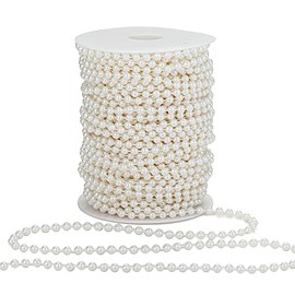 Guirnalda de abalorio de perlas de imitación de 6 mm, rollo de perlas para decorar centros de mesa florales para bodas, fiestas, árbol de Navidad (82 pies, marfil)