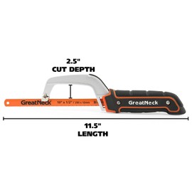 GreatNeck 74009 10 Inch Close Quarter Hack Saw, Compact Hacksaw for Cutting Wood, Metal, PVC, and Foam, Dual-Action Blade Lock, Adjustable Aluminum Frame
