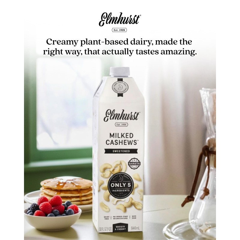 Elmhurst 1925 Sweetened Cashew Milk - 32 Ounce (Pack of