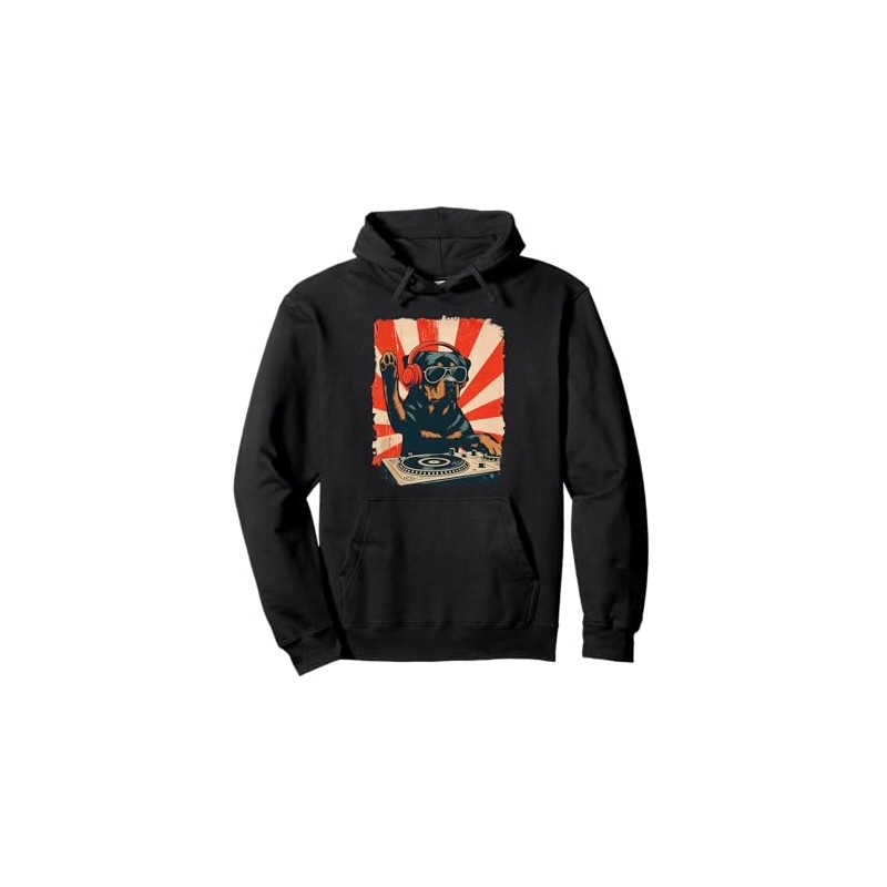 Rottweiler DJ House Music Retro Dog Lover Pullover Hoodie