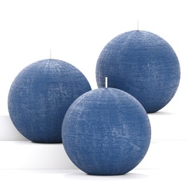 CANDWAX Set of 3 Round Candles Ball 3 inch - Royal Blue Candles Perfect as Wedding Decor and as Sphere Candles for Home Decor - Long Burning Candles Unscented - Navy Blue Candles
