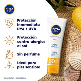 NIVEA SUN Protector Solar Facial para Piel Sensible (50 ml)  Protector Solar Corporal para piel Sensible Protect  Sensitive Bloque (200 ml) ador...   