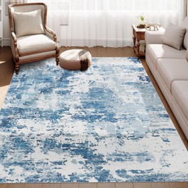 famibay 5x8 Area Rug Washable Neutral Rugs for Living Room Thin Low Pile Bedroom Carpet Modern Abstract Carpet Rugs for Living Room Bedroom Entrance(Blue)