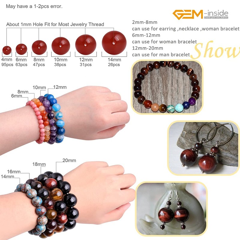 (16mm/Red) - GEM-inside 16mm Round Red Tiger Eye Beads Strand