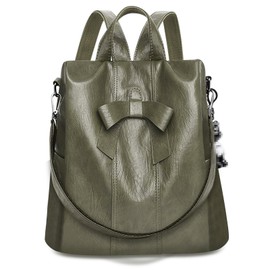 HUA ANGEL Small Anti-Theft Women's Backpack Bag Backpack 2-in-1 Women's Leather Modern Backpacks for City Work Everyday and Travel, Green, Rucksack