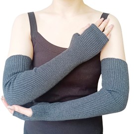 Share Maison Women's Arm Warmers with Thumb Hole Winter Fingerless Stretchy Cashmere Wool Long Gloves Sleeves (18-darker grey)