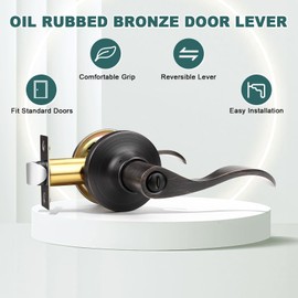 GOBEKOR 5 Pack Privacy Door Levers - Oil Rubbed Bronze Lever Door Handles with Lock for Bedroom & Bathroom