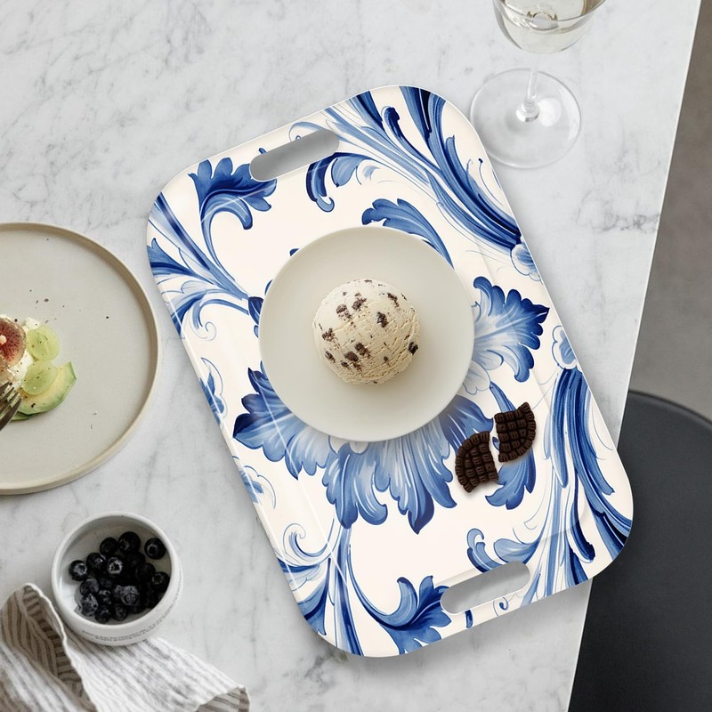 Serving Trays with Handles, 14.5 x 9.8 inch Rectangular Plastic