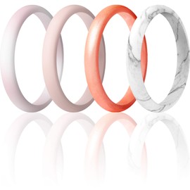 ThunderFit Stackable Silicone Wedding Rings for Women, Thin Rubber Engagement Bands 2.5mm Wide 1.8mm Thick - 1/2/3/4/5/7 Variety Multipack