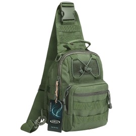 G4Free Tactical EDC Sling Bag, Military Sport Shoulder Backpack Crossbody Daypack Satchel for Hiking Hunting Trekking Fishing(Army Green)