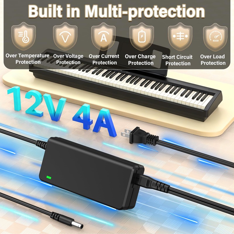 12V Digital Piano Charger Replacement Compatible with Roland PSB-5U FP-10