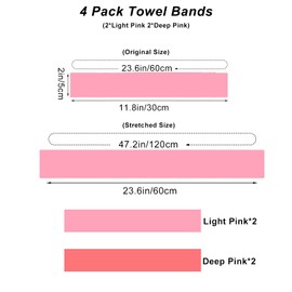 4 Pack Towel Bands, Towel Bands for Beach Chair, Rubber Towel Clips for Pool Chair, Must Haves Beach & Cruise Accessories, Towel Holder for Cruise Chairs, Perfect Alternatives for Towel Clips (Pink)
