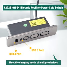 R22231010041 Electric Recliner Power Sofa Switch with USB A C Ports Replacement for Dewert for Kaidi Lift Chair Motors Replace 23300047X000 DL-SK-091-D2-01, with 5 Button 5 Pin Male 2-Pin Female