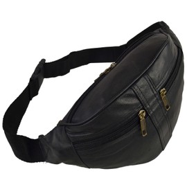 Quality Mens Ladies Black LEATHER Waist BUMBAG by OAKRIDGE Fanny Pack Travel