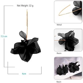 Boho Rose Petal Dangle Resin Earrings Long Drop Acrylic Tiered Flower Earrings Statement Exaggerated Floral Tassel Earrings for Women (Black)