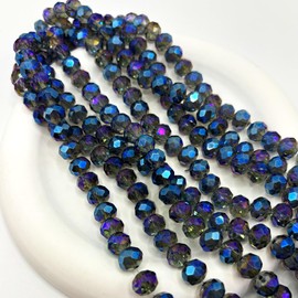 Chuxin 446Pcs Briolette Glass Beads for Jewelry Making, 6mm Faceted Blue Crystal Beads for Bracelets Making, Rondelle Glass Bead Bulk for Crafts Wine Charms Wind Chimes Suncatchers