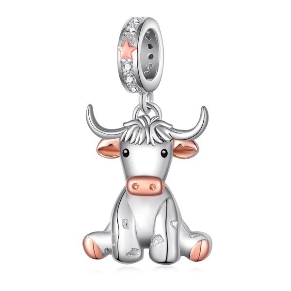 qielizhu Longhorn Cow Charms 925 Sterling Silver Texas Longhorn Cow